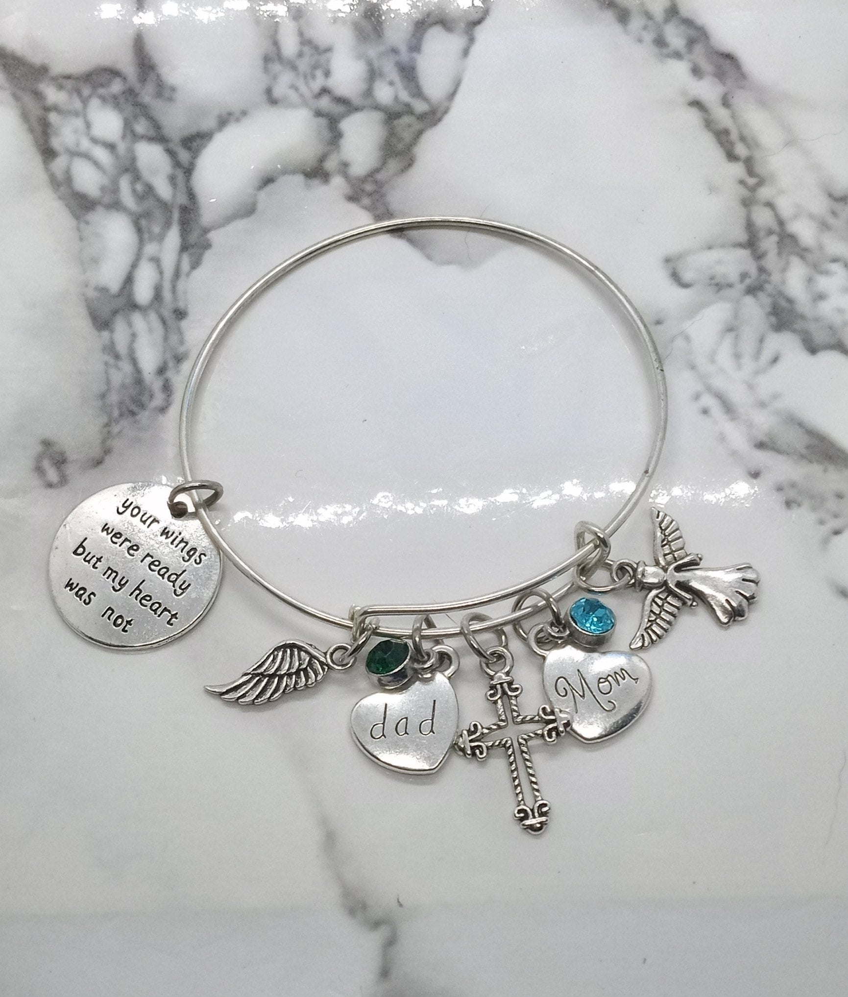 Your wings were ready but my heart was not Memorial Bracelet for loss of Mom Dad Grandma Grandpa Sister Brother Son Daughter Husband Niece Aunt or Uncle Sympathy Gift Funeral Arrangement